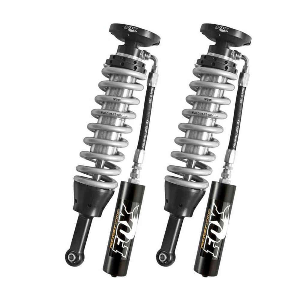 Fox 2005 + Tacoma w/UCA 2.5 Front Factory Series 4.94in. Remote Res. Coilover Set / Mid-Travel - Black/Zinc