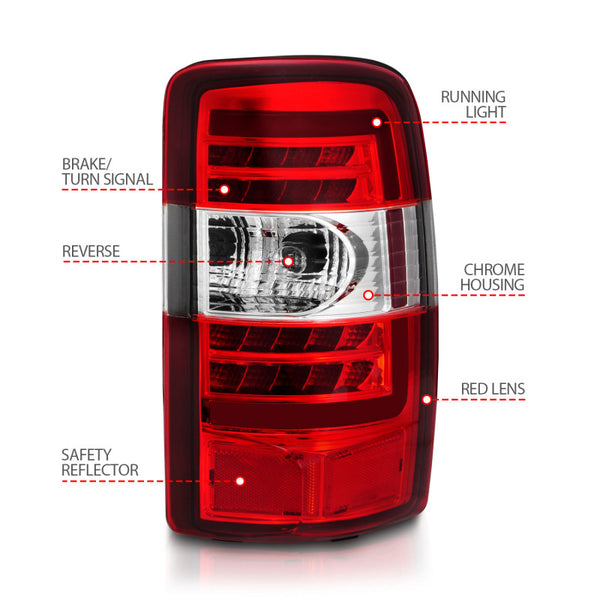 ANZO 2000-2006 Chevrolet Tahoe / Suburban / Yukon LED Tail Lights w/ Red Lens Chrome Housing