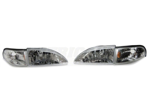 Raxiom 1994 - 1998 Ford Mustang Axial Series Cobra Style Headlights- Chrome Housing (Clear Lens)