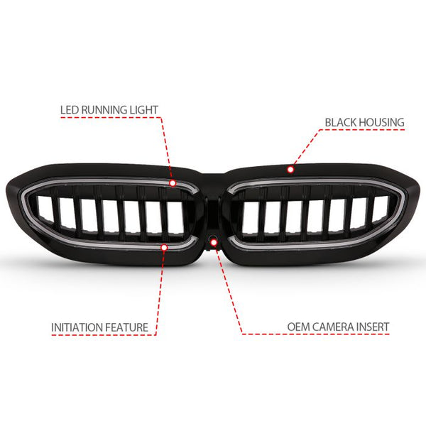 Anzo 2019 - 2022 BMW 3 Series Black Housing Full LED Front Grille w/ Initiation & Running Light