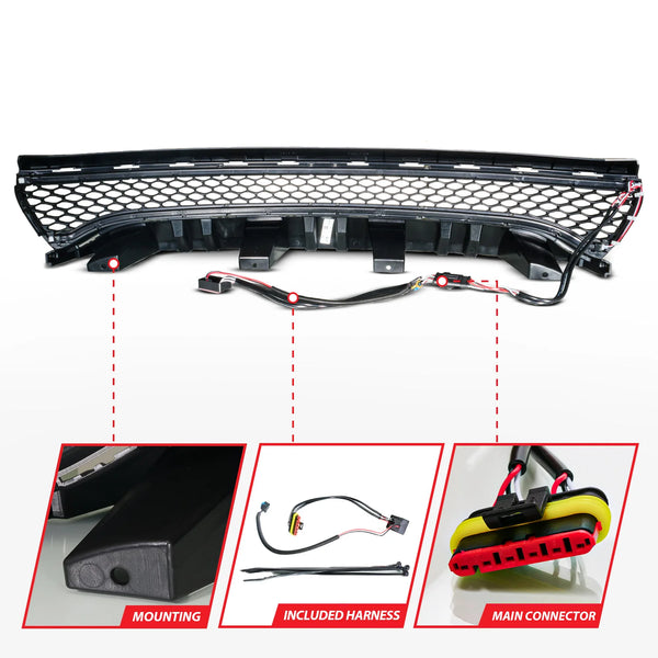 ANZO 2015 - 2023 Dodge Charger Black LED Grille w/ Initiation & Running Light/DRL Bar