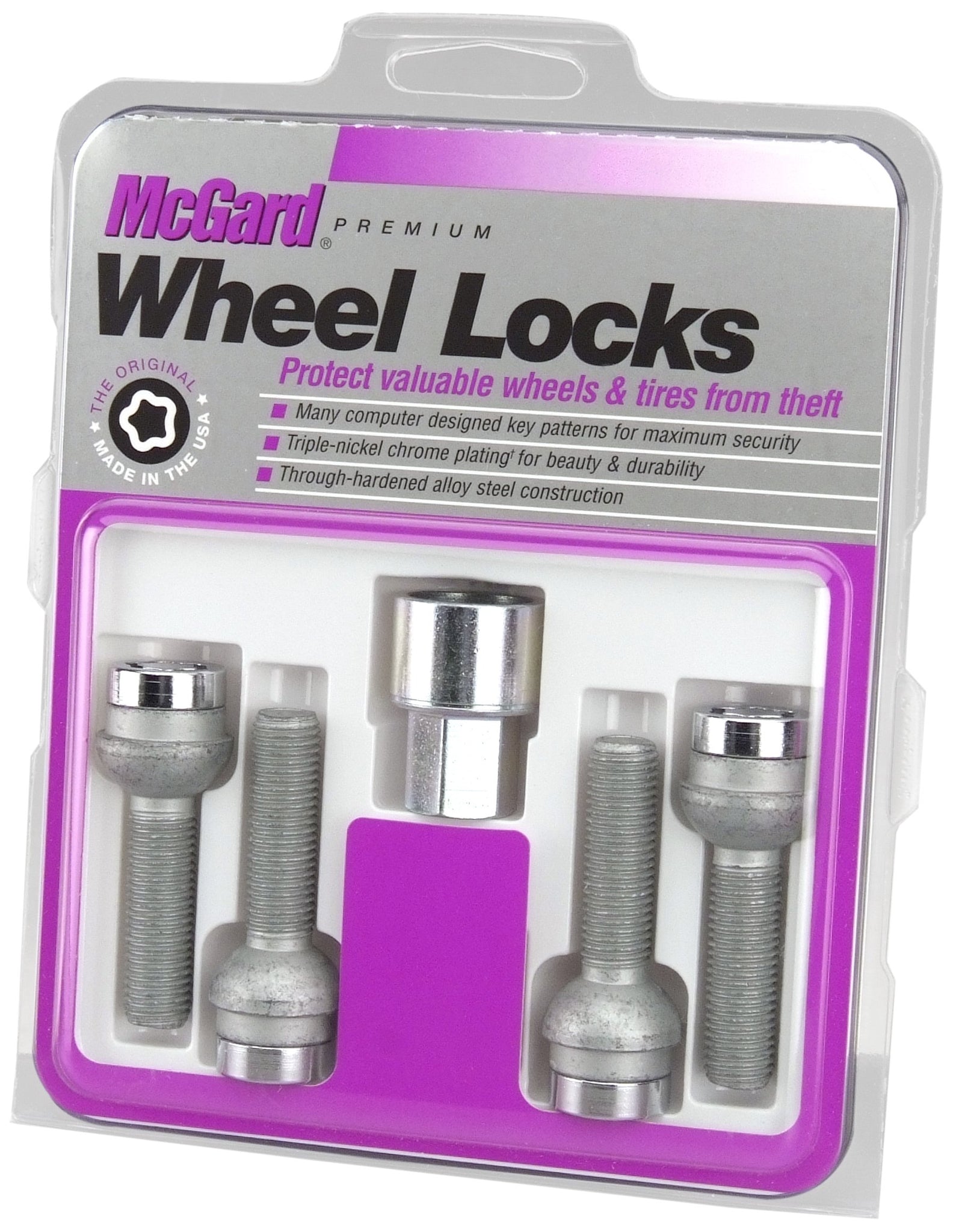 McGard Wheel Lock Bolt Set - 4pk. (Radius Seat) M14X1.5 / 17mm Hex / 27.0mm Shank Length - Chrome