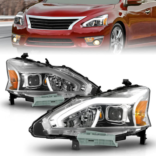 ANZO 2013 - 2015 Nissan Altima (w/o Factory HID Bulbs) Projector Headlights - w/ Light Bar Chrome Housing