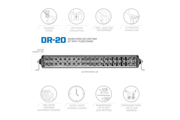 Pro Comp Motorsports Series Double Row Light Bar: 20" / White / Combo Beam