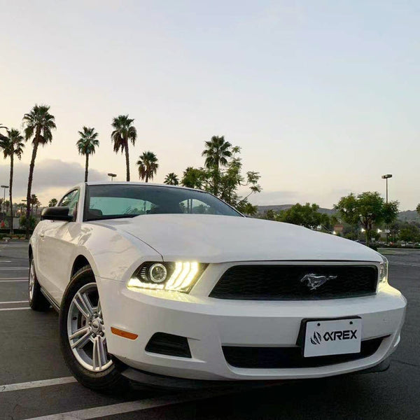 AlphaRex 2010 - 2012  Ford Mustang LUXX LED Proj Headlights Plank Style Alpha Blk w/Activ Light/Seq Signal