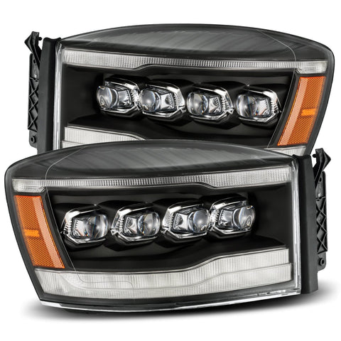 AlphaRex 2006 - 2008 Dodge Ram 1500 / 2500 / 3500 NOVA LED Projector Headlights Plank Style Blk w/Seq Signal/DRL/Amber LED
