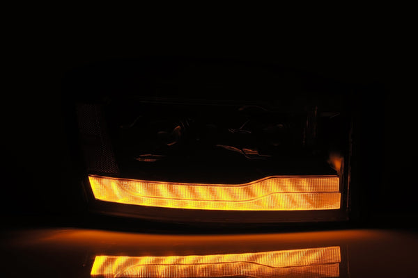 AlphaRex 2006 - 2008 Dodge Ram 1500 / 2500 / 3500 LUXX LED Projector Headlights Plank Style Alpha Blk w/Seq Signal/DRL