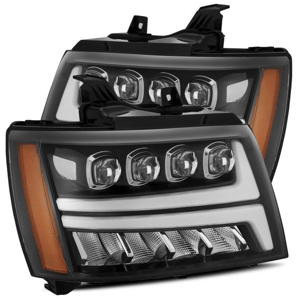 AlphaRex 2007 - 2014 Chevy Avalanche / Tahoe Suburban NOVA LED Proj Headlights Plank Style Gloss Black w/Activ Light/DRL