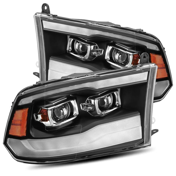 AlphaRex 2009 - 2018 Dodge Ram 1500 / 2500 / 3500 LUXX LED Proj Headlights Plnk Style Blk w/Activ Light/Seq Signal/DRL