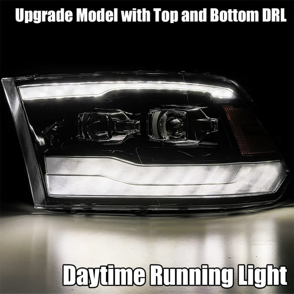 AlphaRex 2009 - 2018 Dodge Ram 1500 / 2500 / 3500 LUXX LED Proj Headlights Plnk Style Blk w/Activ Light/Seq Signal/DRL