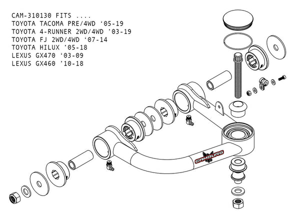 Camburg Toyota Tacoma Pre/4WD 2005 - 2023 / 4-Runner 2003 - 2023 / FJ 2007 - 2014 1.25in Uniball Upper Control Arms w/ Covers