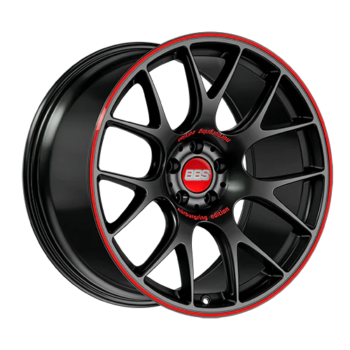 BBS CH-R Nurburgring Edition 18x8.5 5x112 ET47 Satin Black/Red Lip Wheel - 82mm PFS/Clip Req.