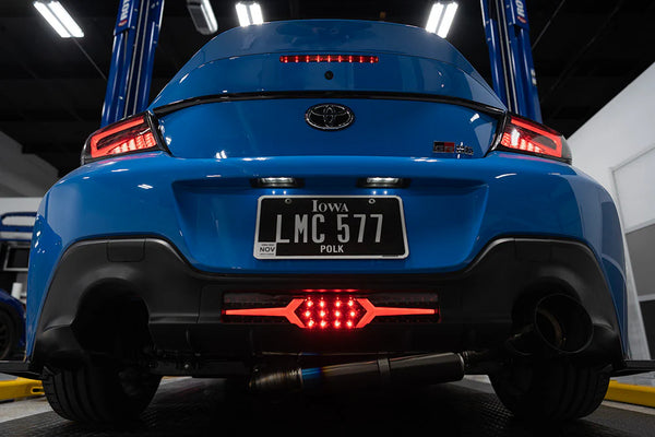 OLM V1 Rear Fog Light Clear Lens / Black Base / White Bar w/ OLM Plug and Play Harness - Subaru BRZ / Toyota GR86 2022+