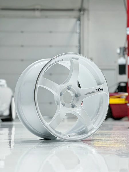 Advan TC4 18x9 +35 5x114.3 Racing White Metallic and Ring Wheel