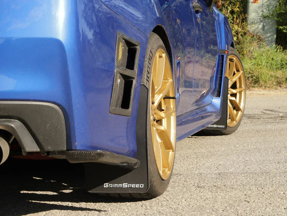 GrimmSpeed Black With White Lettering Mudflap - 2015-2021 VA WRX/STI