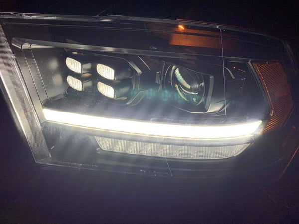 AlphaRex 2009 - 2018 Dodge Ram 1500/ 2500 / 3500 PRO-Series Proj Headlights Plank Style Alpha Black w/Seq Signal/DRL