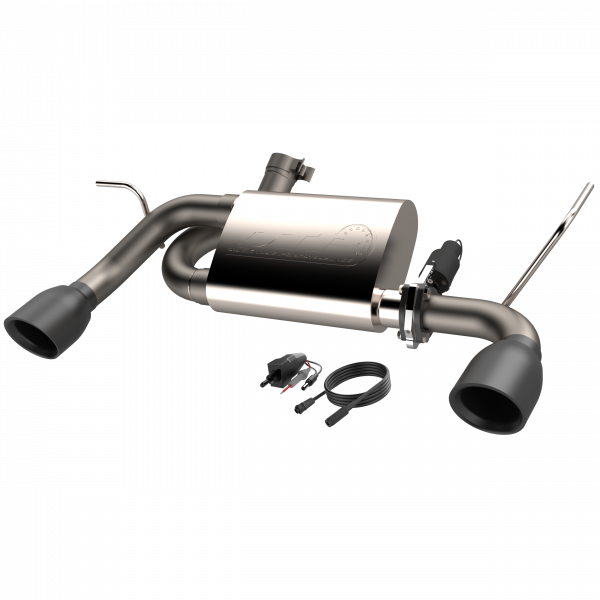 QTP 2007 - 2018 Jeep Wrangler 3.6L/3.8L 304SS Screamer Cut Out Axle Back Exhaust w/4in Black Tips