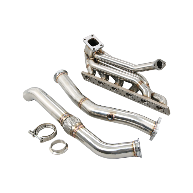 CXRACING Top Mount Turbo Manifold + Downpipe for 92-98 BMW 3-Series E36 Chassis 6 Cyl. Engine Convert to Top Mount T3 Turbo