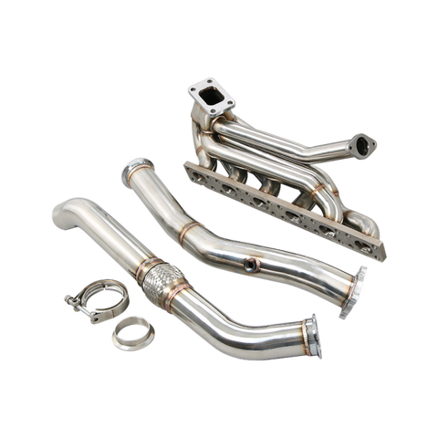 CXRACING Top Mount Turbo Manifold + Downpipe for 92-98 BMW 3-Series E36 Chassis 6 Cyl. Engine Convert to Top Mount T3 Turbo