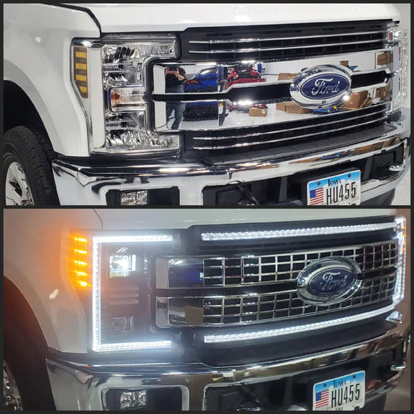 OLM Infinite Series Grille (Chrome w/White DRL) - 2017-2019 Ford Super Duty F250 / F350