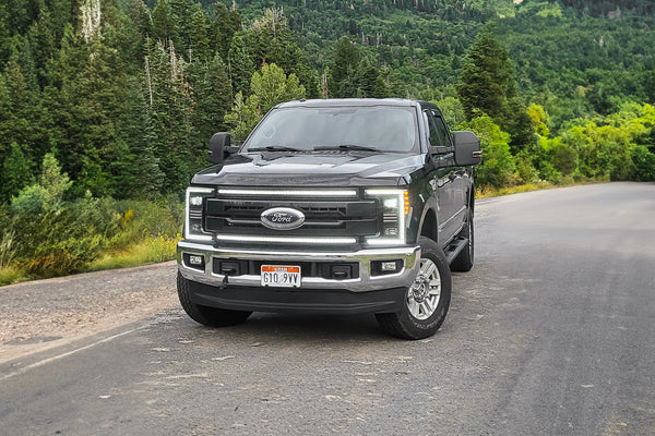 OLM Essential Series Headlight and DRL Grille 2pc Bundle - 2017-2019 Ford Super Duty F250 / F350