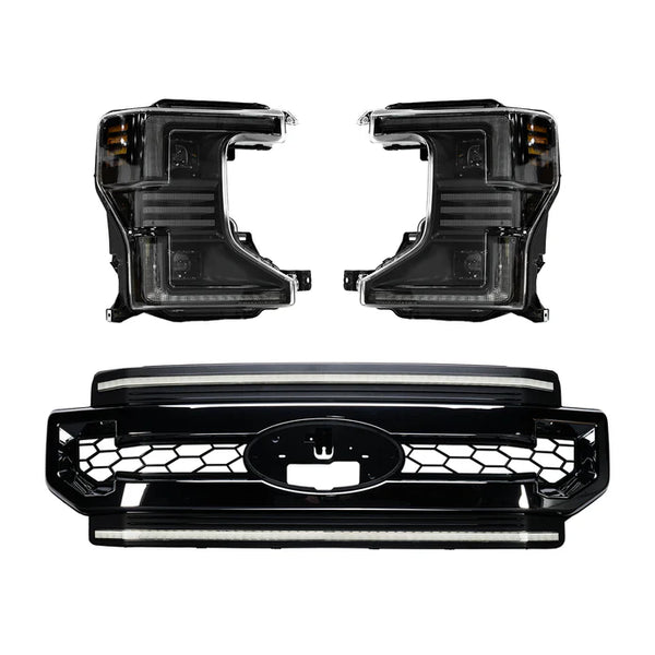 OLM Essential Series Headlight and DRL Grille 2pc Bundle - 2020-2022 Ford Super Duty F250 / F350