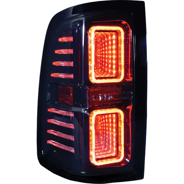 OLM Dodge Ram Tail Lights For 2009 - 2018 Smoked/Smoked DRL Infinite Series