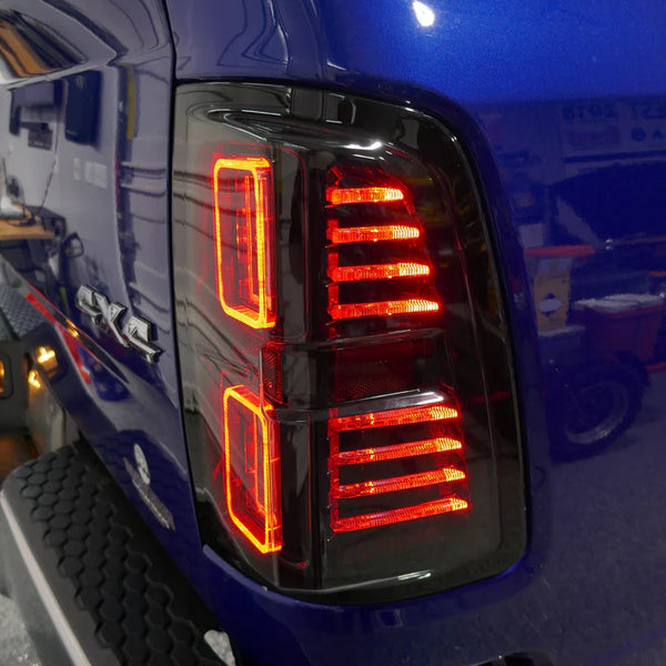 OLM Dodge Ram Tail Lights For 2009 - 2018 Smoked/Smoked DRL Infinite Series