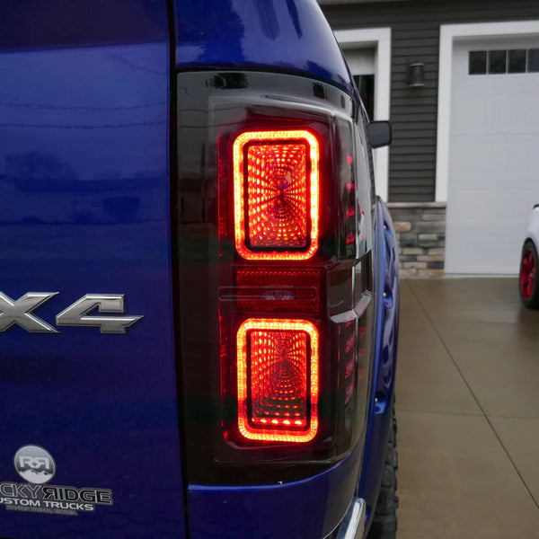 OLM Dodge Ram Tail Lights For 2009 - 2018 Smoked/Smoked DRL Infinite Series