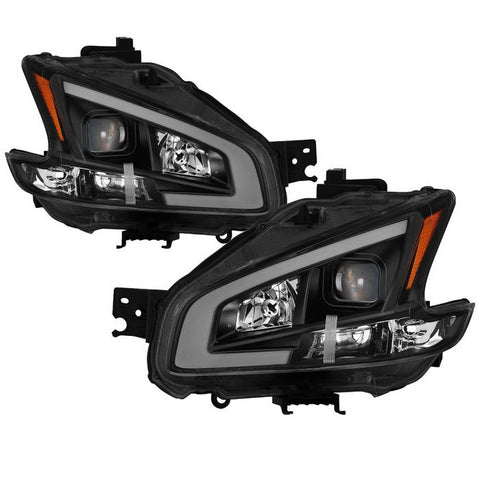 xTune 2009 - 2014 Nissan Maxima Halogen LED Light Bar Projector Headlights - Black (PRO-JH-NM09-LB-BK)