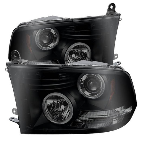 Spyder Dodge Ram 1500 2009  - 2018 / Ram 2500 /3500 2010 - 2019 Projector Headlights Halogen- LED Halo LED - Blk Smke PRO-YD-DR09-HL-BSM