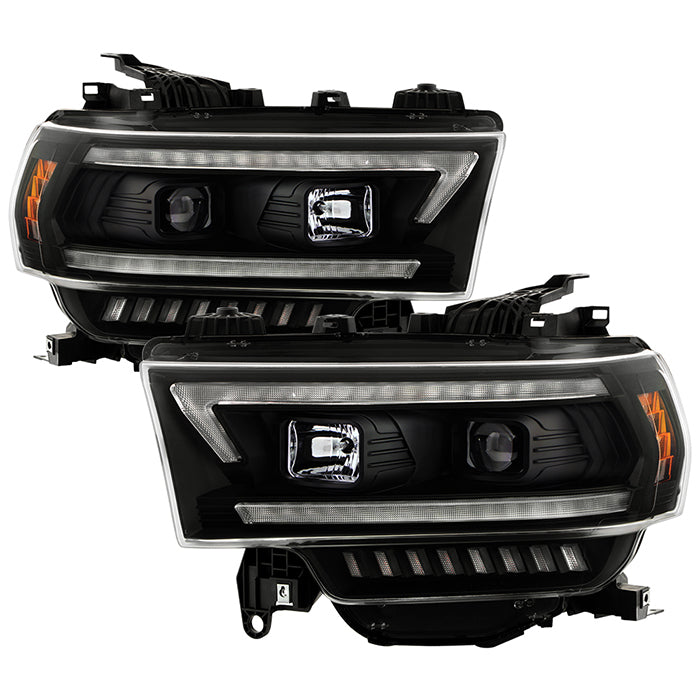 Spyder 2019 - 2022 Dodge Ram 2500 (Halogen Only) Projector Headlights - Black PRO-YD-DR19HDHALSI-SEQ-BK