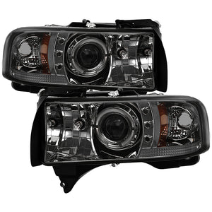 Spyder Dodge Ram 1500 1994 - 2001 / Ram 2500/3500 1994 - 2002  Projector Headlights LED Halo LED Smke PRO-YD-DR94-HL-AM-SMC