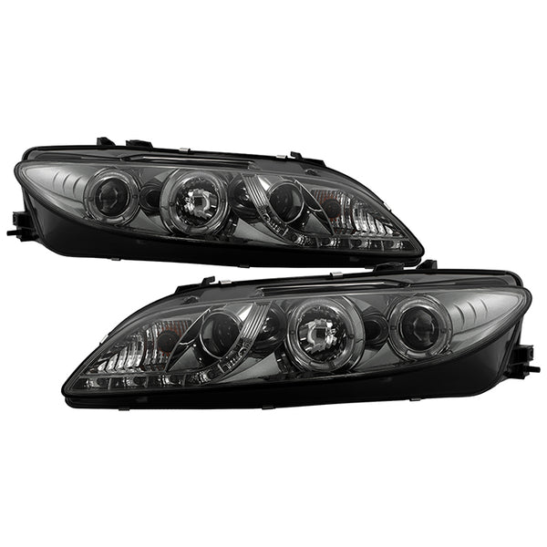 Spyder Mazda 6 2003 - 2005 With Fog Lights Projector Headlights LED Halo DRL Smoke PRO-YD-M603-FOG-DRL-SM