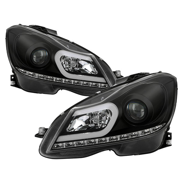 Spyder Mercedes Benz W204 C-Class 2012 - 2013 Projector Halogen Model- DRL Blk PRO-YD-MBW20412-DRL-BK