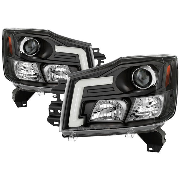 Spyder 2004 - 2015 Nissan Titan / 2004 - 2007 Nissan Armada V2 Projector Headlights - Black PRO-YD-NTI04-DRL-BK