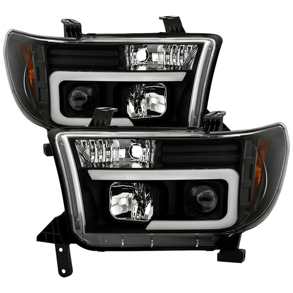 Spyder 2008 - 2013 Toyota Sequoia / 2007 - 2013 Tundra Projector Headlights - Light Bar DRL - Black PRO-YD-TTU07V2-LB-BK