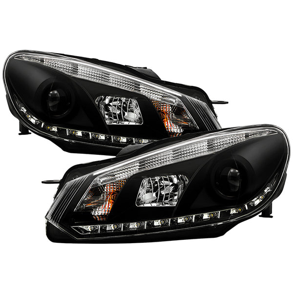 Spyder Volkswagen Golf/GTi 2010 - 2013 Projector Headlights Halogen Model- DRL Blk PRO-YD-VG10-DRL-BK