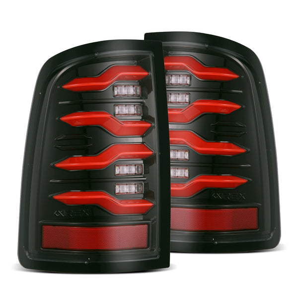 AlphaRex 2009 - 2018 Dodge Ram 1500 / 2010 - 2018 Ram 2500/3500 / 2019 - 2020 Ram 1500 Classic Luxx-Series LED Tail Lights Blk/Red w/ Activation Light & Sequential Signal