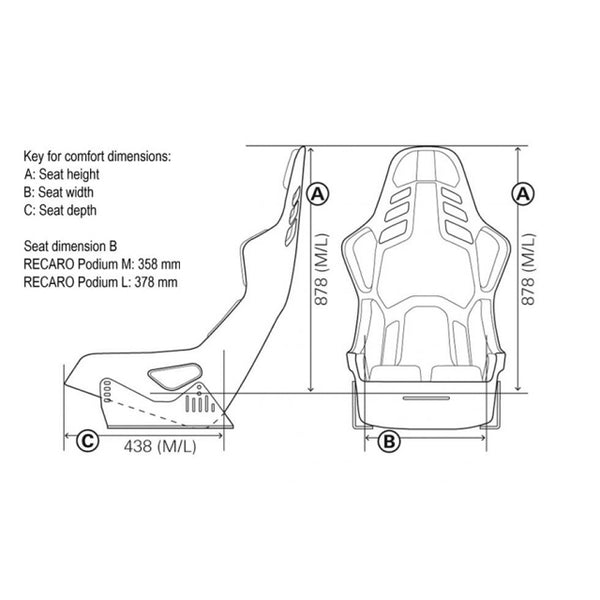Recaro Podium CFK (CF/Kevlar) FIA/ABE Medium/Left Hand Seat - Alcantara Black/Leather Red