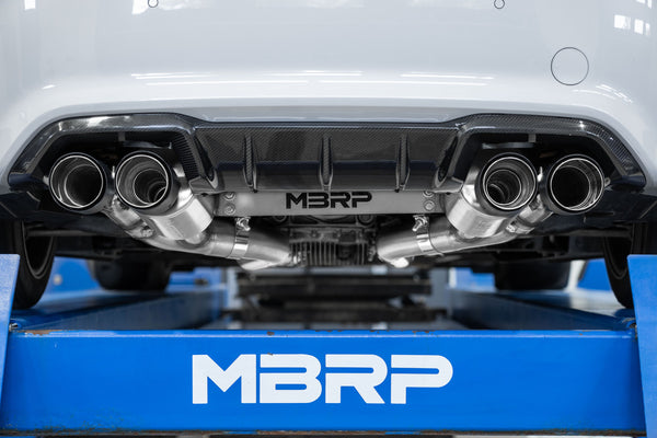 MBRP 2019 - 2021 BMW M2 Competition 3.0L T304 SS 3in Resonator-Back Exhaust Quad Rear w/ Carbon Fiber Tips