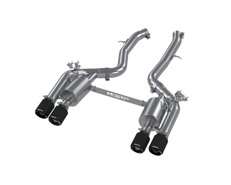 MBRP 2019 - 2021 BMW M2 Competition 3.0L T304 SS 3in Resonator-Back Exhaust Quad Rear w/ Carbon Fiber Tips