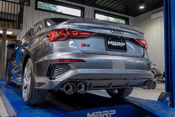 MBRP 2022 + Audi S3 8Y 2.0L Armor Pro T304 SS 3in Cat-Back Quad Split Rear Exhaust w/ Carbon Fiber Tips