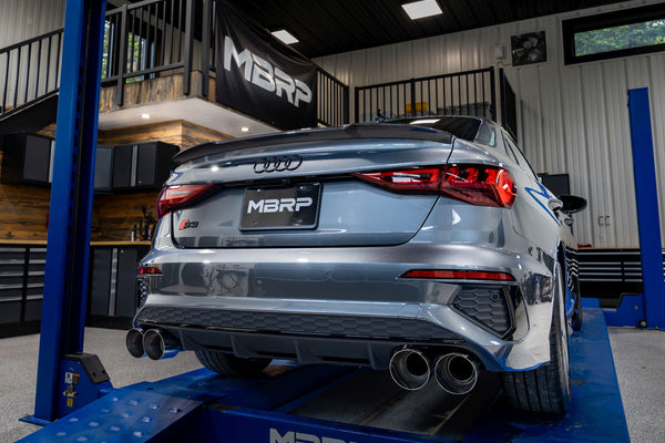 MBRP 2022 + Audi S3 8Y 2.0L Armor Pro T304 SS 3in Cat-Back Quad Split Rear Exhaust