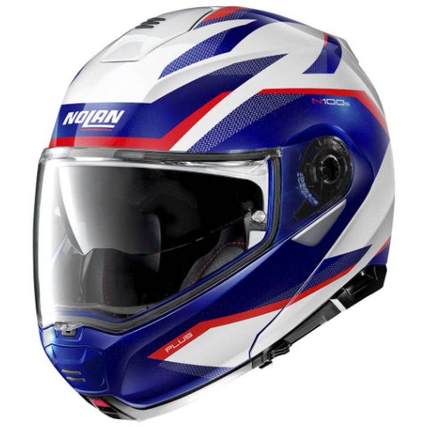 Nolan Helmets N100-5 Plus Overland - Metal White Blue Red / Flat Gray Yellow / Flat Gray Silver
