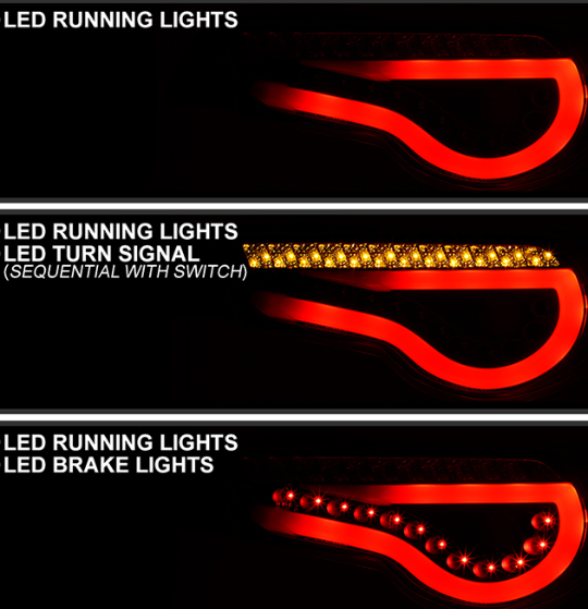 Spyder Scion FRS 2013 - 2016 /Subaru BRZ 2013 - 2021 Sequential LED Tail Lights Black ALT-YD-SFRS12-LBLED-BK