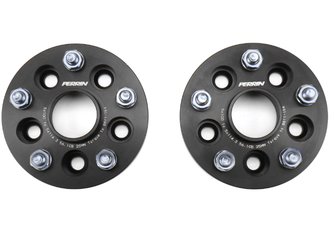 PERRIN 5x100 to 5x114.3 25mm Wheel Adapters Black - Subaru Models (inc. 2002-2014 WRX / 2013 + BRZ)