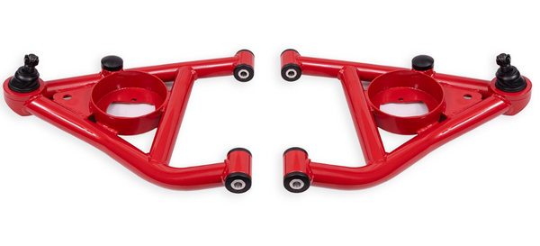 BMR 67-69 Chevrolet Camaro / Firebird w/Rear Bump Stops Lower A-Arms w/ STD Ball Joint (Delrin) - Red / Black