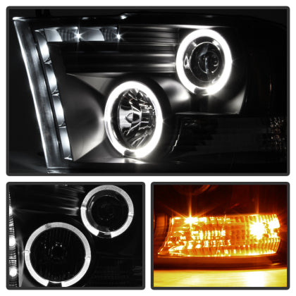 Spyder Dodge Ram 1500 2009 - 2018 / Ram 2500 / 3500 2010 - 2019 Projector Headlights Halogen- LED Halo LED - Blk PRO-YD-DR09-HL-BK