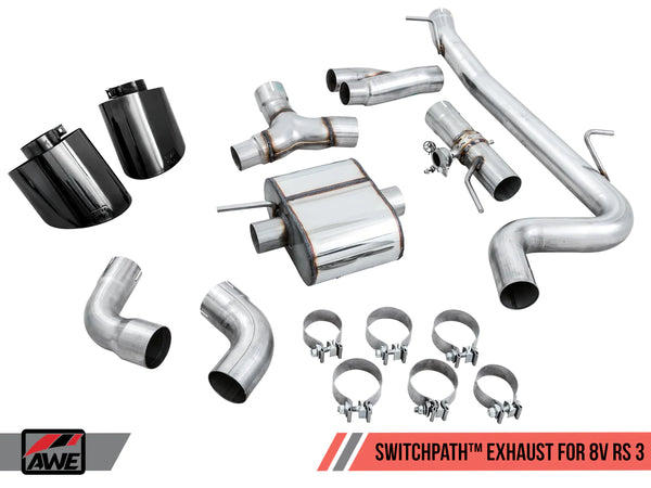 AWE Tuning 2017 - 2020 Audi RS3 8V SwitchPath Exhaust w/Diamond Black RS-Style Tips